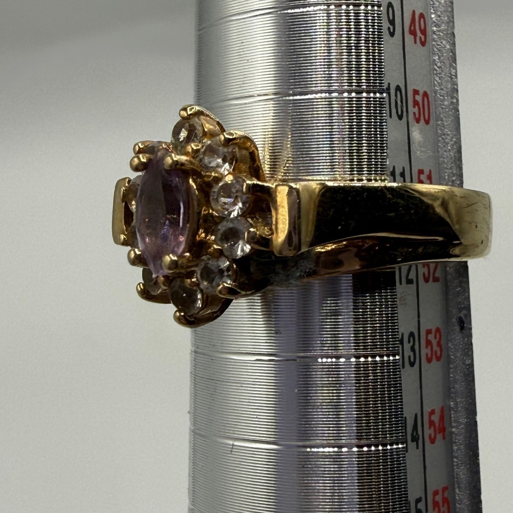 Vintage Gold Electroplate Marquise Purple Stone Halo Cluster Ring Size 6 GE - Picture 3 of 8